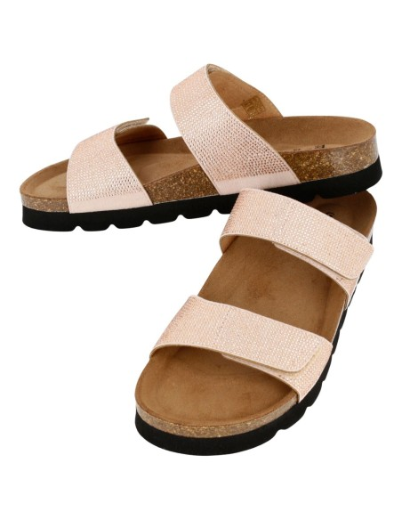 Ciabatta Donna Sabatini Crystal con Doppia Fascia Laminata e Soletta in Sughero – Cipria