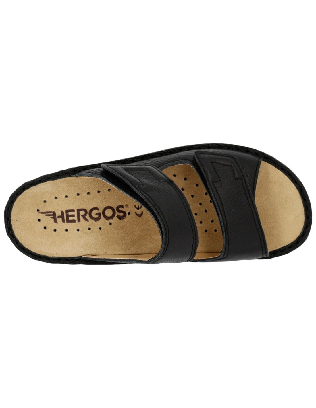 Hergos H440 – Ciabatta Uomo in Vera Pelle | Doppia Fascia Regolabile | Plantare Estraibile | Nero