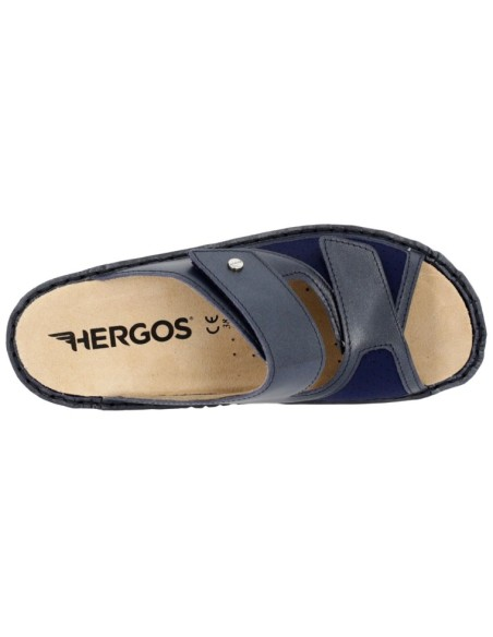 Hergos H1523 – Ciabatta Donna in Pelle | Doppia Fascia Regolabile | Soletta Estraibile | Blu