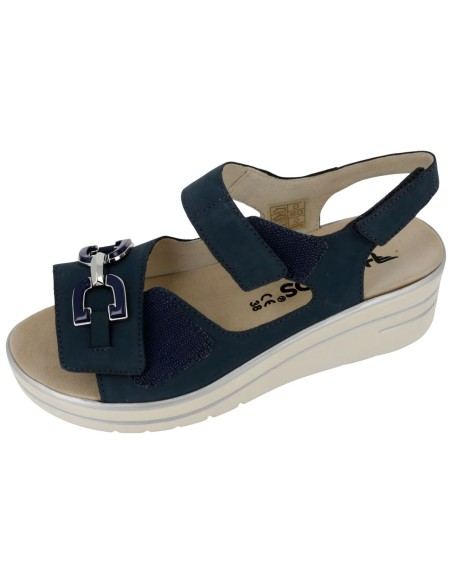 Hergos H6301 – Sandalo Donna in Pelle Effetto Seta | Plantare Estraibile | Fasce Regolabili | Blu