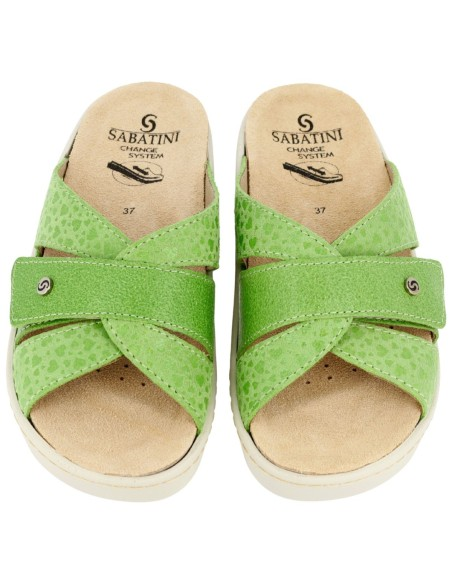 Ciabatta Donna Sabatini Change System con Fasce Incrociate in Pelle – Plantare Estraibile – Pistacchio