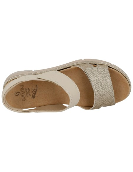Sandalo Donna Sabatini in Pelle Bicolore con Effetto Pitone Laminato e Plantare Estraibile – Platino Panna