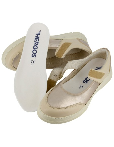 Hergos H9630 – Ballerina Donna in Vitello Panna con Inserto Laminato Platino
