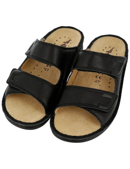 Hergos H440 – Ciabatta Uomo in Vera Pelle | Doppia Fascia Regolabile | Plantare Estraibile | Nero