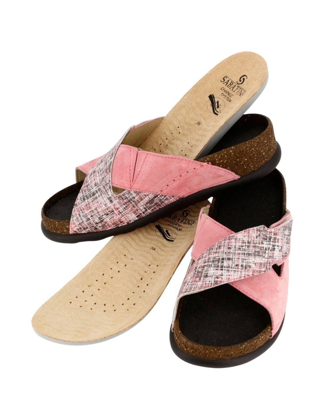Ciabatta Donna Sabatini con Fasce Incrociate in Camoscio e Tweed – Soletta Anatomica Estraibile Lavabile