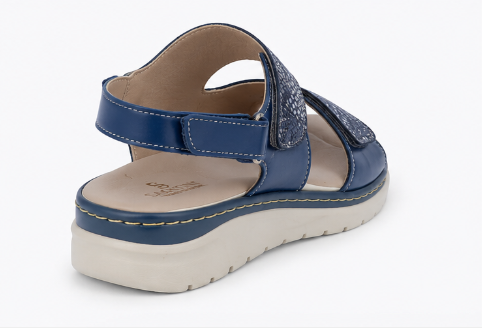 Sandalo Donna Sabatini in Vitello con Dettaglio Floreale Argentato – Doppio Velcro – Navy