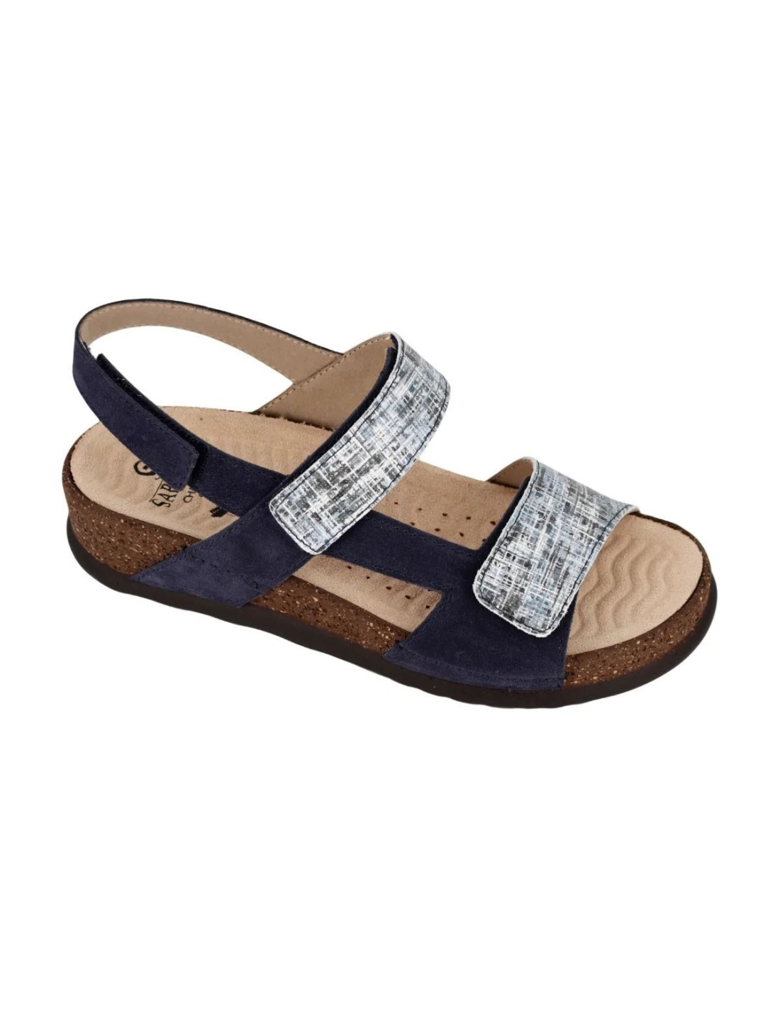 Sandalo Donna Sabatini in Pelle Tweed e Camoscio Blu – Doppia Fascia Regolabile