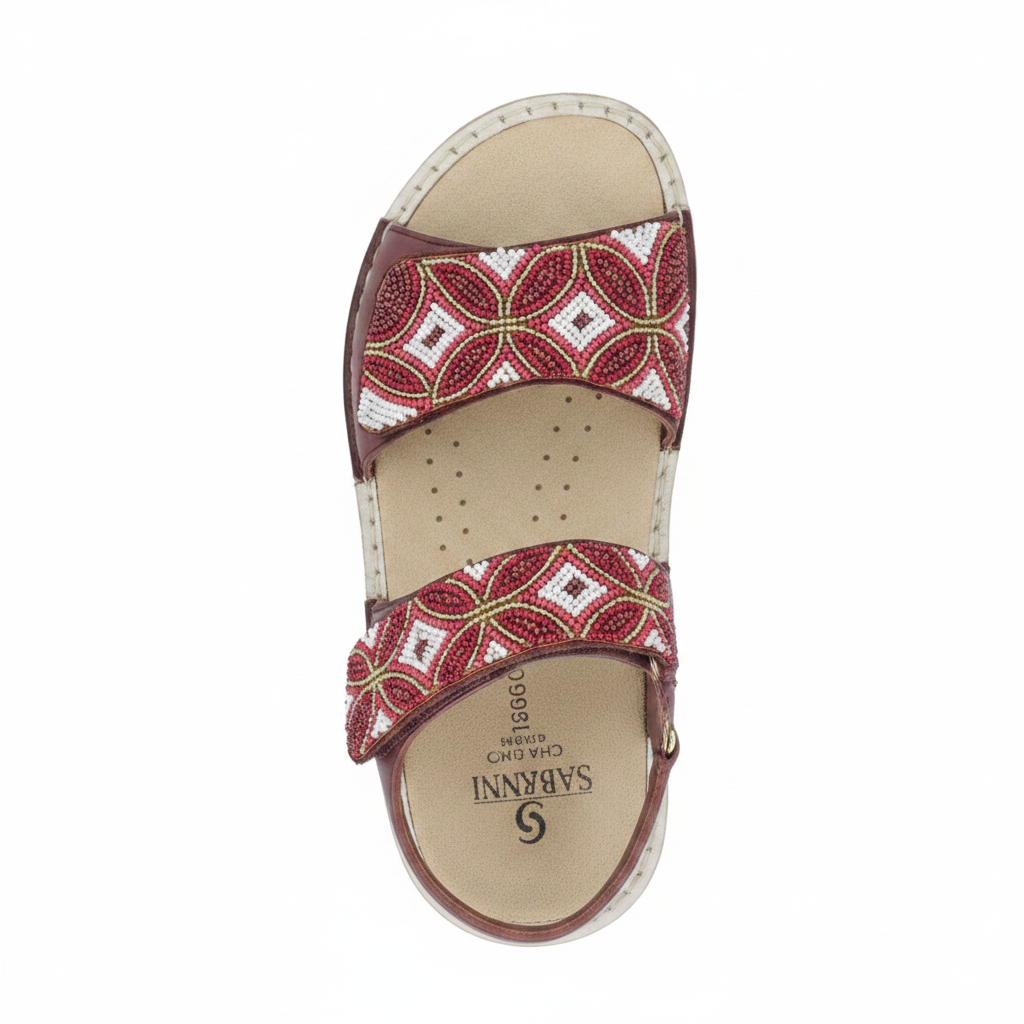 Sandalo Donna Sabatini con Perline Geometriche e Doppia Fascia Regolabile