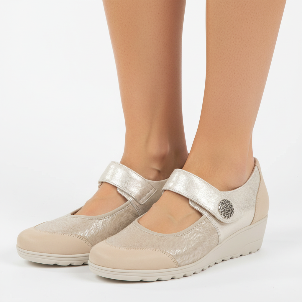 Mephisto MOBILS Bathilda – Ballerina Donna in Pelle Nude con Zeppa e Plantare Estraibile