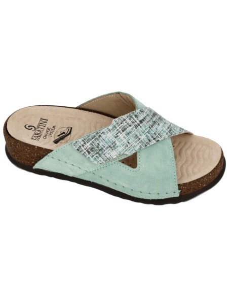 Ciabatta Donna Sabatini con Fasce Incrociate in Camoscio e Tweed – Soletta Anatomica Estraibile Lavabile