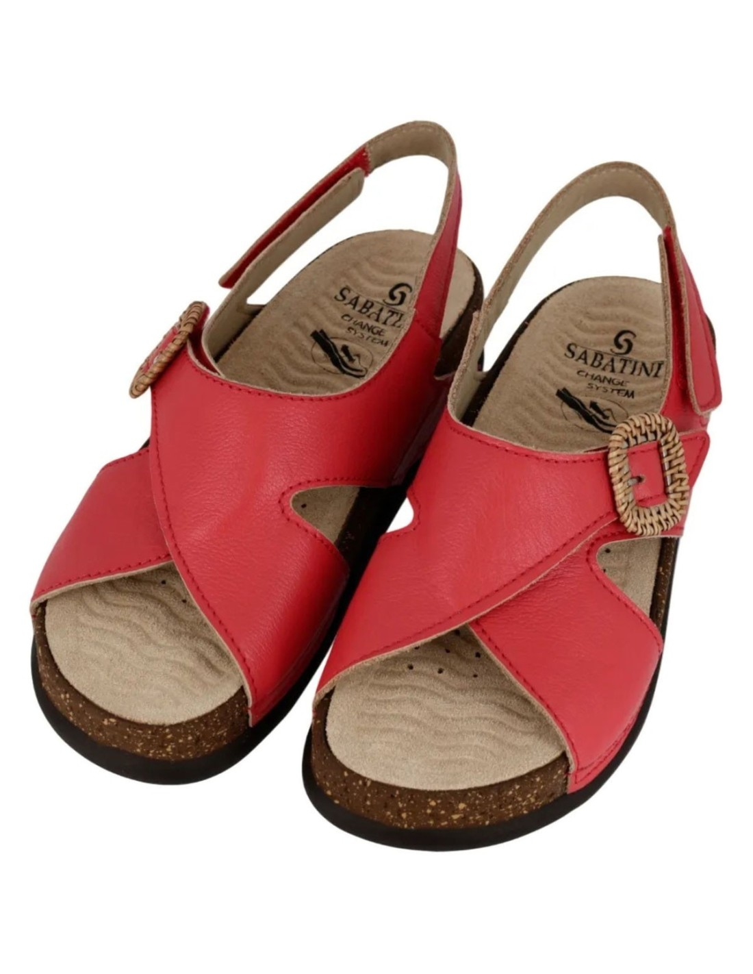 Sandalo Donna Sabatini Koala Rosso – Pelle Extra Soft, Fibbia Rafia e Plantare Estraibile