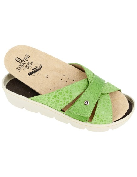 Ciabatta Donna Sabatini Change System con Fasce Incrociate in Pelle – Plantare Estraibile – Pistacchio