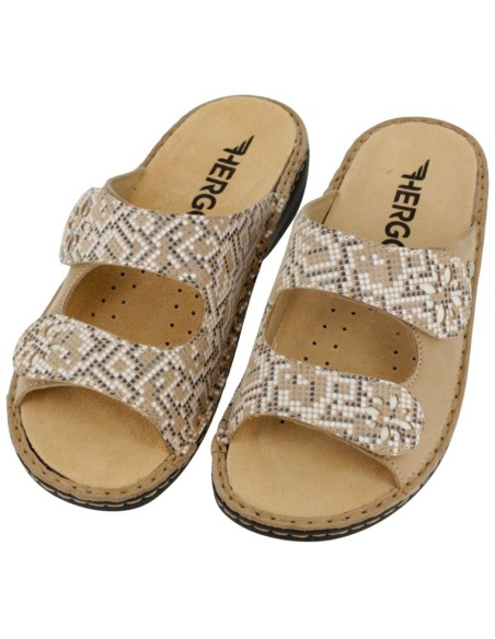 Ciabatta Hergos Donna Doppia Fascia Velcro Beige