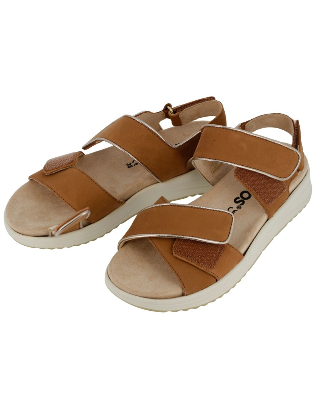 Sandalo Hergos Donna Pelle Nubuk Doppia Fascia Velcro Antilope