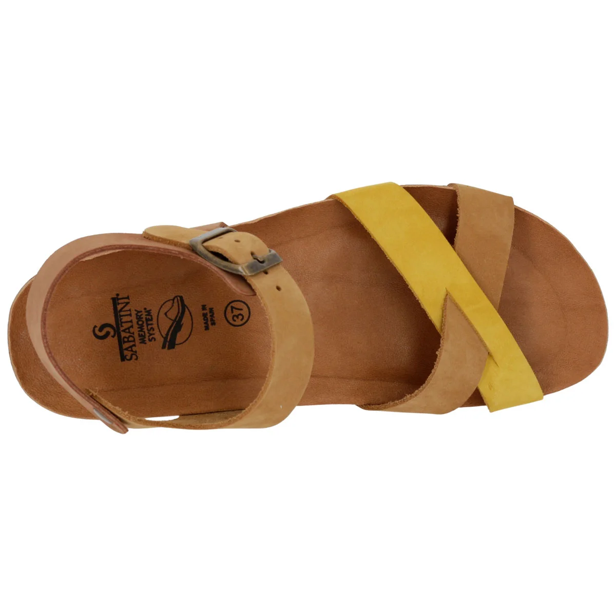 Sandalo Donna Sabatini in Nabuk Bicolore – Zeppa Sughero e Memory Foam – Camel Ocra