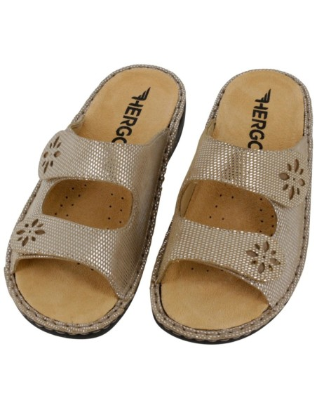 Ciabatta Hergos in pelle con doppia fascia regolabile e plantare estraibile - Sirio Beige