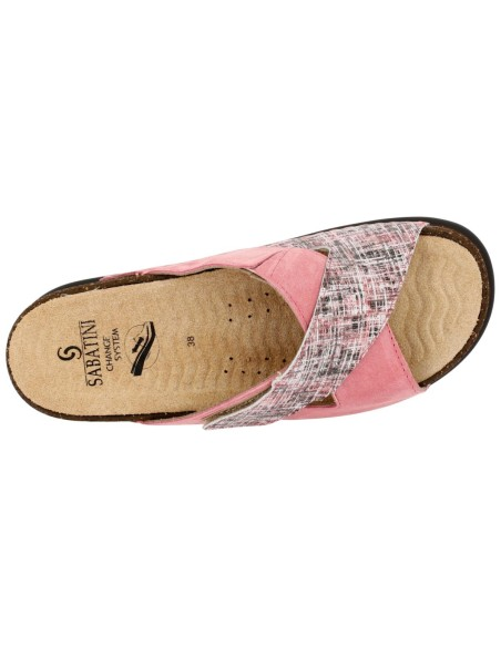 Ciabatta Donna Sabatini con Fasce Incrociate in Camoscio e Tweed – Soletta Anatomica Estraibile Lavabile