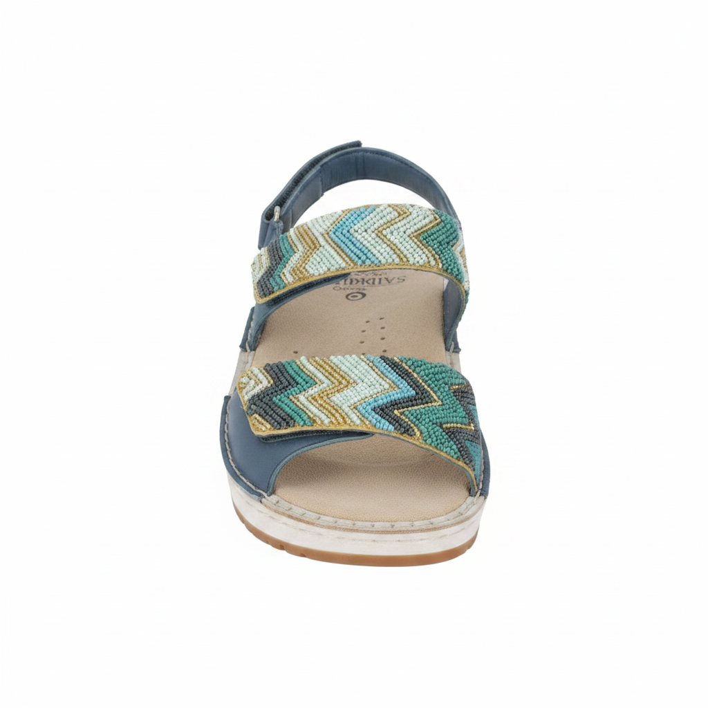 Sandalo Donna Sabatini con Perline Geometriche e Doppia Fascia Regolabile
