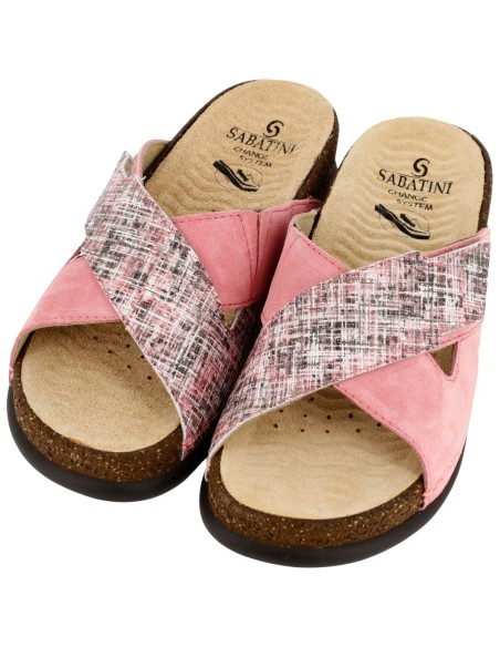 Ciabatta Donna Sabatini con Fasce Incrociate in Camoscio e Tweed – Soletta Anatomica Estraibile Lavabile