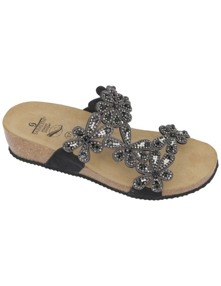Ciabatta Gioiello Donna Sabatini con Applicazioni Floreali in Strass – Suola Sughero Memory Foam – 3 Colori