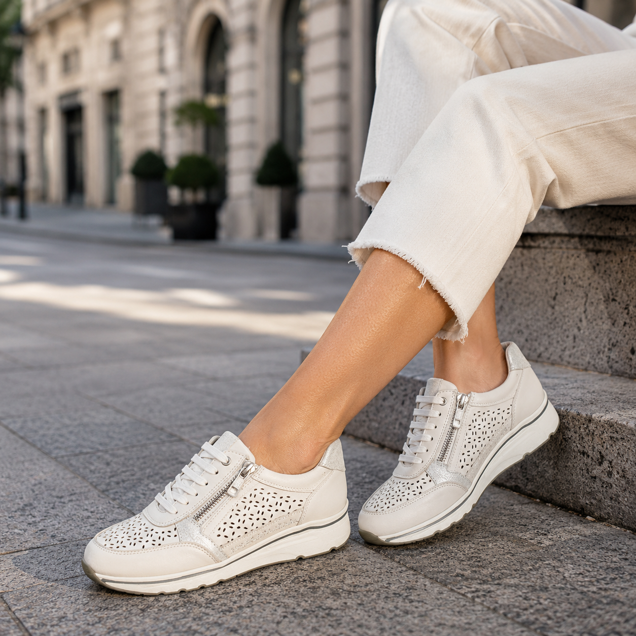 Sneaker Donna Sabatini S6020 – Vitello Bianco con zip