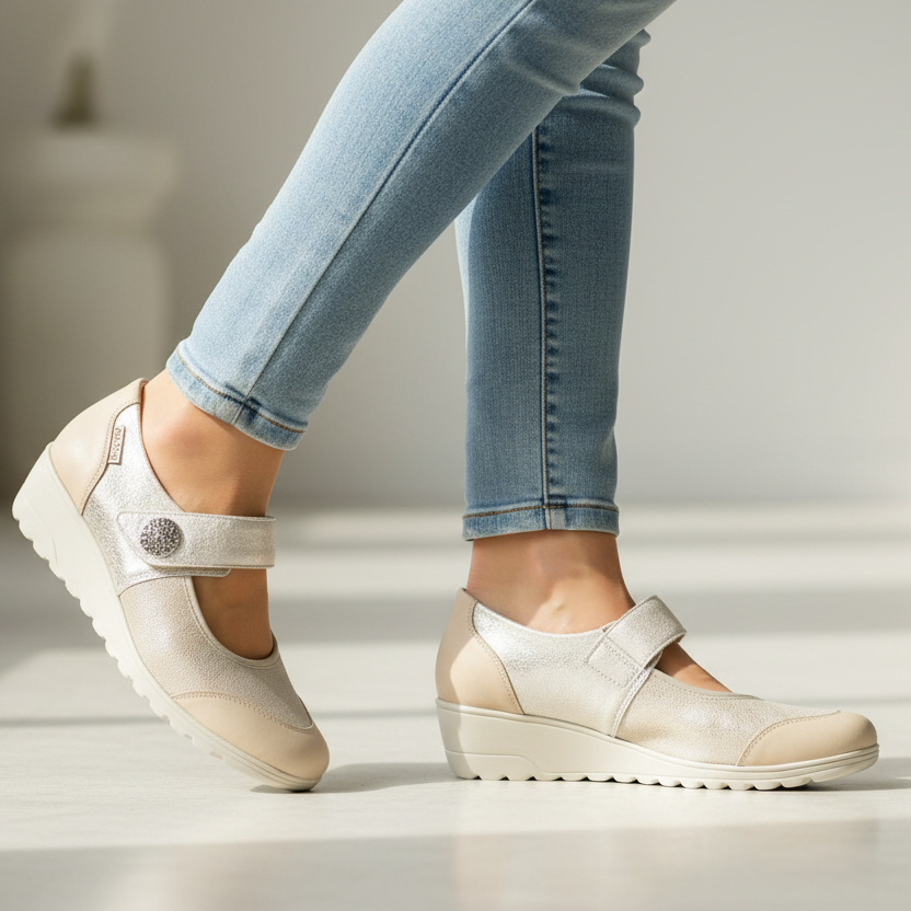 Mephisto MOBILS Bathilda – Ballerina Donna in Pelle Nude con Zeppa e Plantare Estraibile